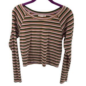 Billabong striped cropped long sleeve ribbed rib knit shirt top XL